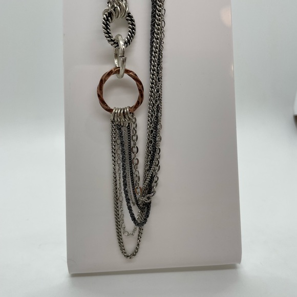 NWT Chico’s Multi Strand Chain Necklace Silver, Gold, Black, Brass - Picture 2 of 14